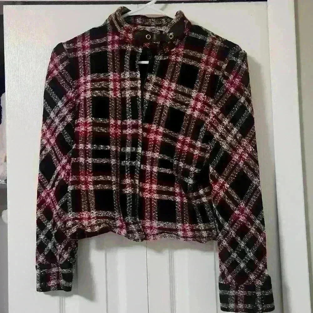 Vintage. John Collection - Red & Brown Plaid Moto Jacket